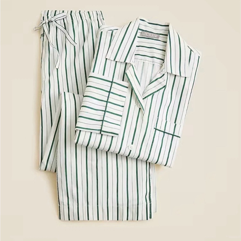 J Crew Cotton poplin long-sleeve pajama pant set in peppermint stripe